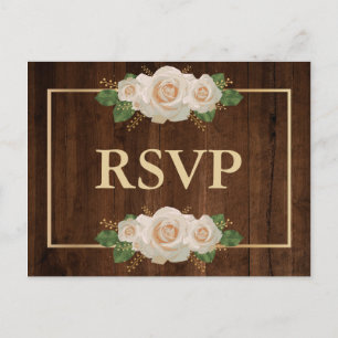 Rustic Wood White Rose Gold Frame   RSVP Meal Invitation Postcard