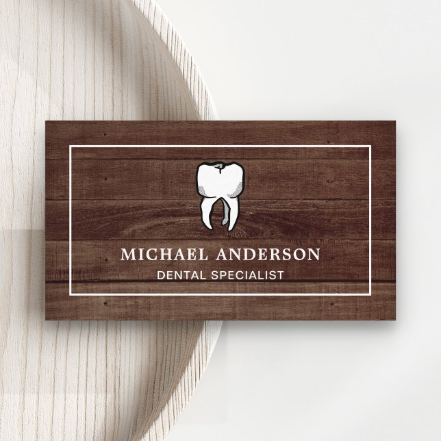 Rustic Wood White Tooth Dental Clinic Dentist Business Card (Creator Uploaded)