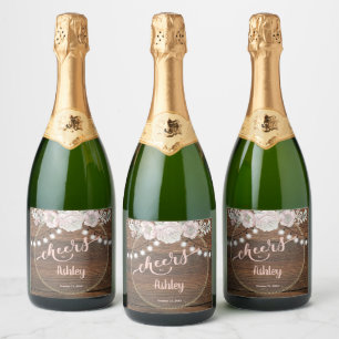 Rustic Wood Wildflowers Bridal Shower Sparkling Wine Label