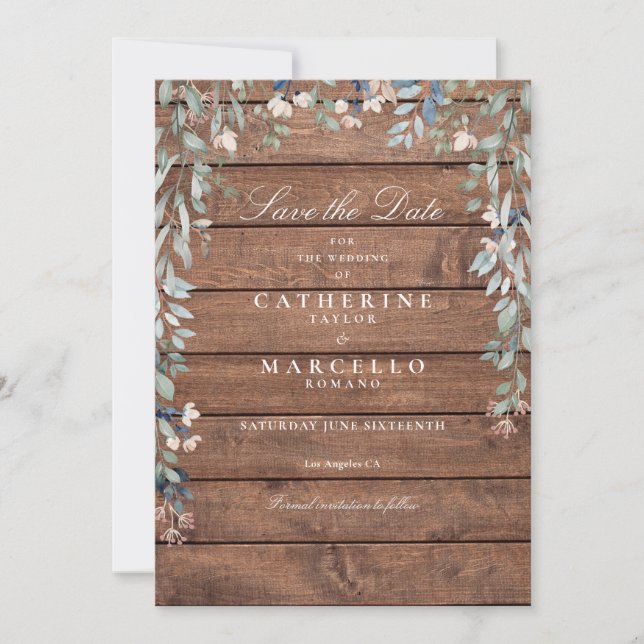 Rustic Wood Wildflowers Floral Photo Wedding Save The Date (Front)
