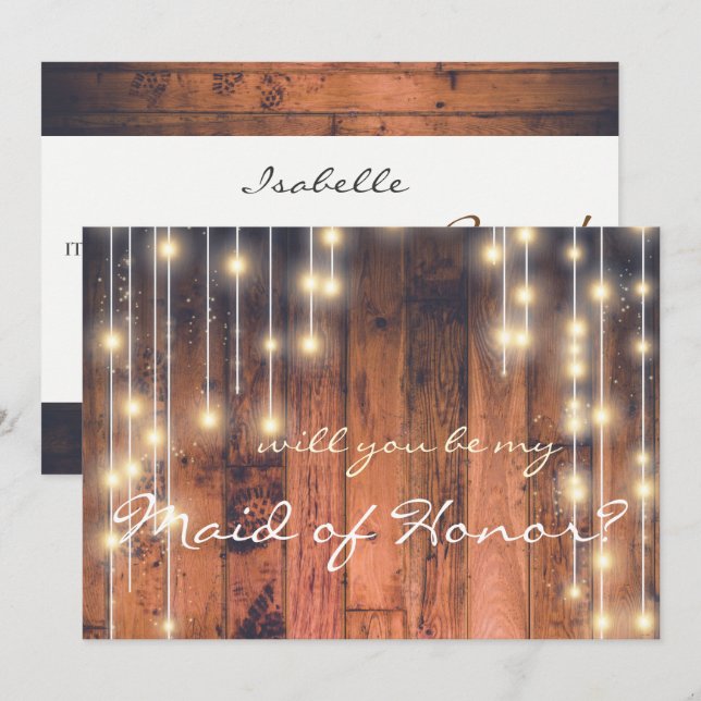 Rustic Wood Will you be my Maid of Honour Invitation (Front/Back)