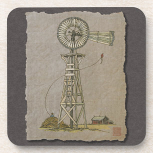Rustic Wood Windmill Coaster