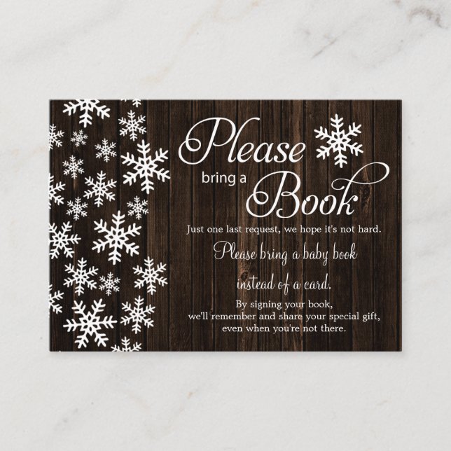 Rustic Wood Winter Baby Shower Bring a Book Enclosure Card (Front)