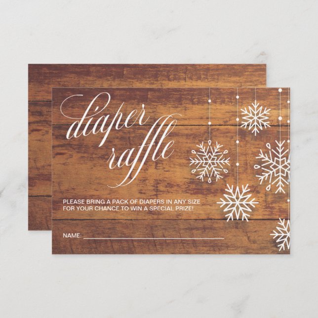 Rustic Wood Winter BabyShower Diaper Raffle Ticket Enclosure Card (Front/Back)