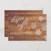Rustic Wood Winter BabyShower Diaper Raffle Ticket