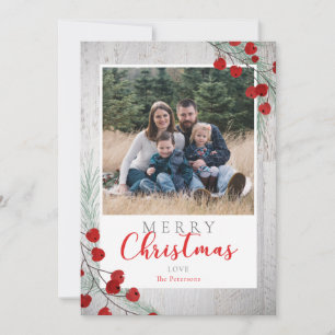 Rustic Wood Winter Berries Christmas Photo Holiday Card