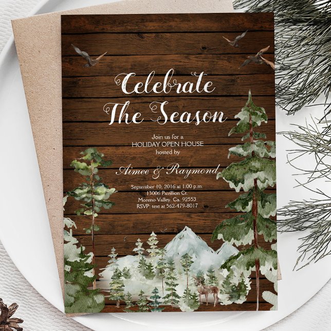 Rustic Wood Winter Celebrate the season open house Invitation (Creator Uploaded)