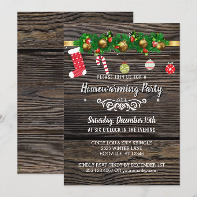Rustic Wood Winter Holiday Housewarming Party Invitation (Front/Back)