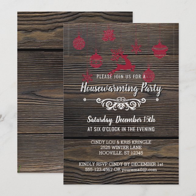 Rustic Wood Winter Holiday Housewarming Party Invitation (Front/Back)
