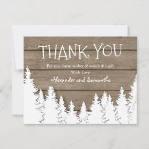 Rustic Wood Winter Pine Tree Thank You Card
