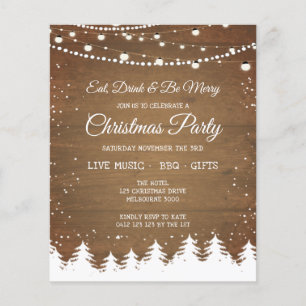 Rustic Wood Winter Snow Christmas Party Invitation