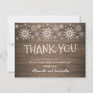 Rustic Wood Winter Snowflake Thank You Card