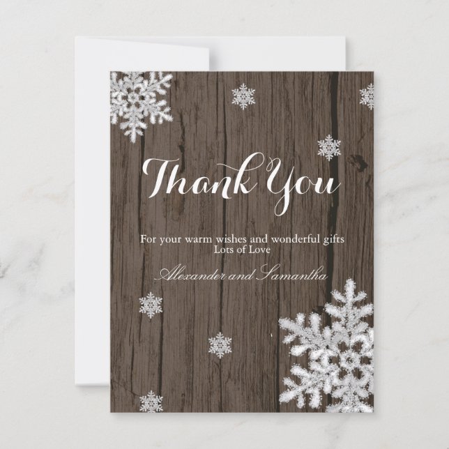 Rustic Wood Winter Snowflake Thank You Card (Front)