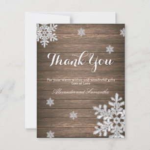 Rustic Wood Winter Snowflake Thank You Card