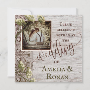 Rustic Wood with Burlap Wedding Invitation