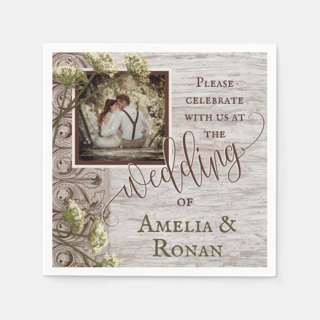 Rustic Wood with Burlap Wedding Napkin (Front)
