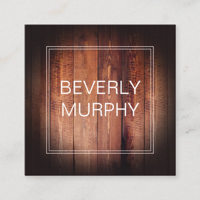 Rustic Wood with Embellishment and Vignette Square Business Card (Front)