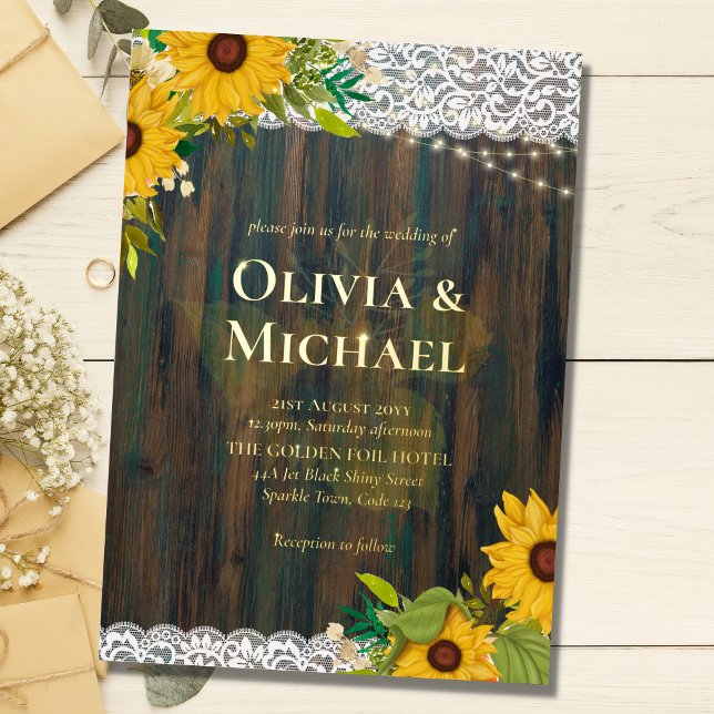 Rustic Wood with Gold Foil Words Sunflowers Lace (Creator Uploaded)
