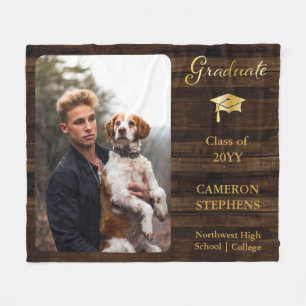 Rustic Wood with Gold Tone Graduate Photo  Fleece Blanket