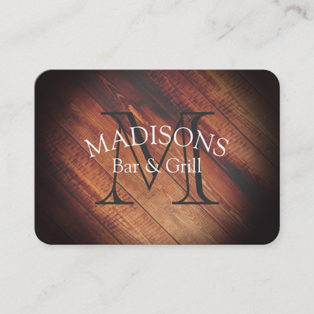 Rustic Wood with Monogram Business Card (Front)