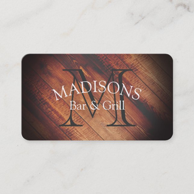 Rustic Wood with Monogram Business Card (Front)