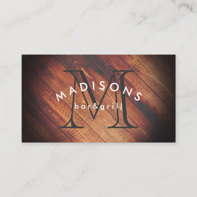 Rustic Wood with Monogram Business Card (Front)