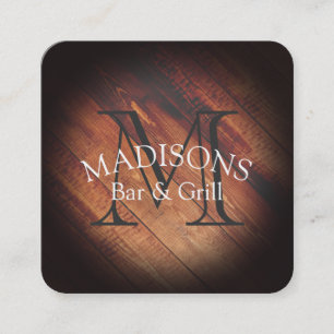 Rustic Wood with Monogram Square Business Card