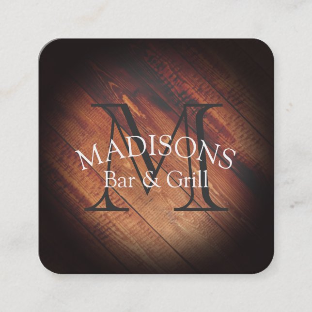 Rustic Wood with Monogram Square Business Card (Front)