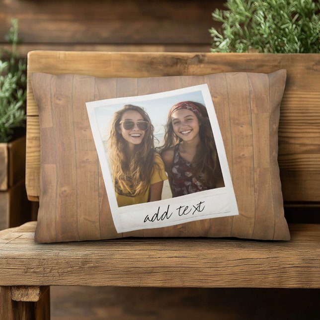 Rustic Wood with Square Photo Frame Decorative Cushion (Custom Pillow)