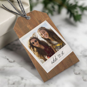 Rustic Wood with Square Photo Frame Gift Tags