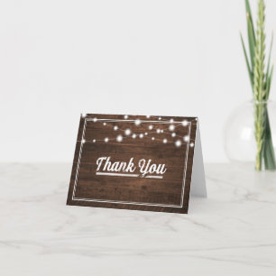 Rustic Wood with String Lights Thank You Card