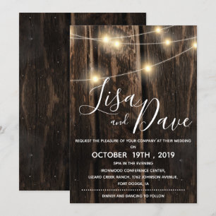 Rustic Wood With String Lights Wedding Invitation