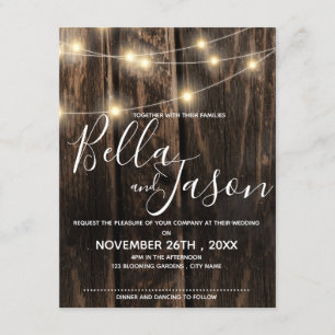 Rustic Wood With String Lights Wedding Invitation