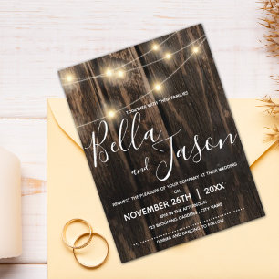 Rustic Wood With String Lights Wedding Invitation Postcard
