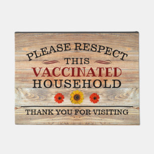 Rustic Wood with Sunflower VACCINATED Welcome Doormat