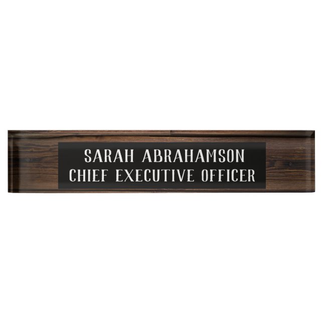 Rustic Wood Wooden Wood Grain Desk Sign Name Plate (Front)