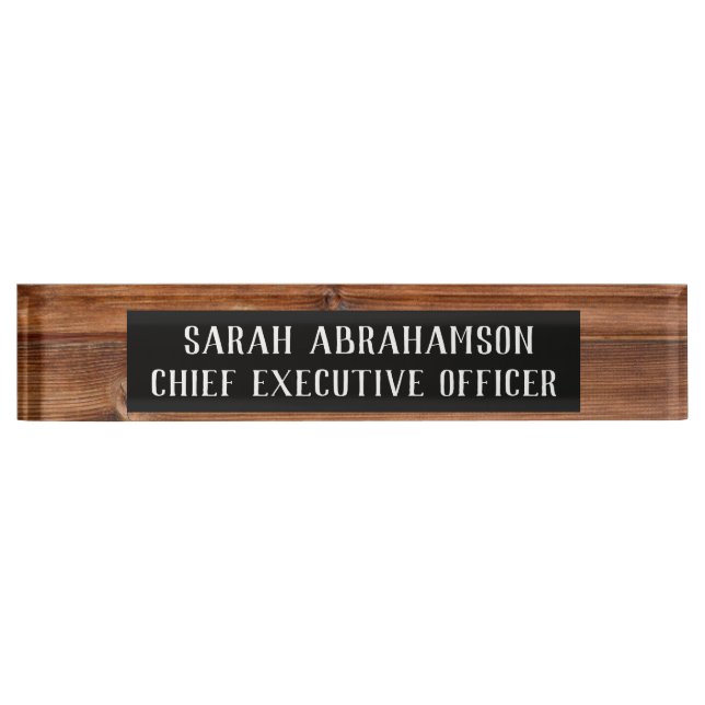 Rustic Wood Wooden Wood Grain Desk Sign Name Plate (Front)