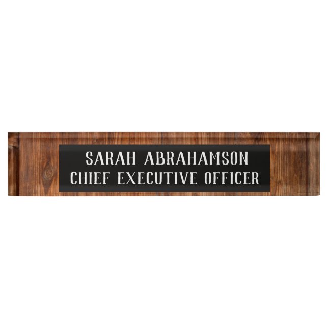 Rustic Wood Wooden Wood Grain Desk Sign Name Plate (Front)