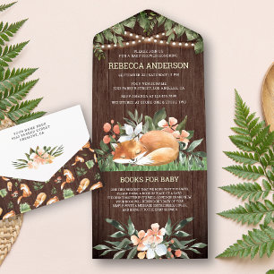 Rustic Wood Woodland Sleeping Fox Baby Shower All In One Invitation