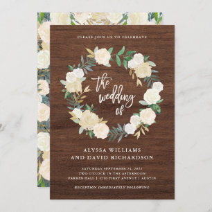 Rustic Wood   Wreath Wedding with Photo Back Invitation