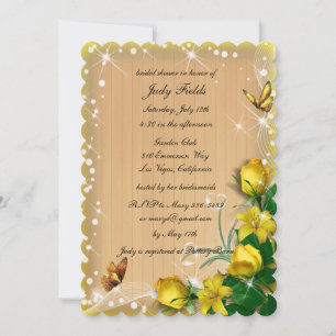 Rustic Wood Yellow Floral Butterfly Bridal Shower Invitation