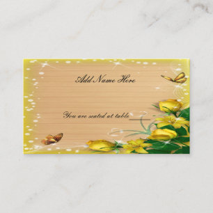 Rustic Wood Yellow Floral Butterfly Table Place Card