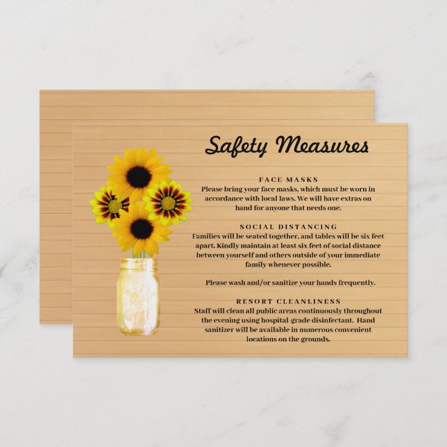 Rustic Wood Yellow Floral Mason Jar Safety Measure Enclosure Card (Front/Back)