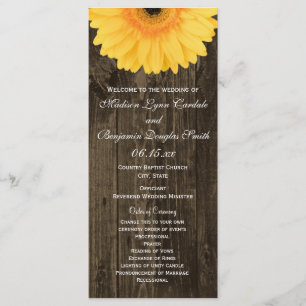 Rustic Wood Yellow Gerber Daisy Wedding Programs Programme