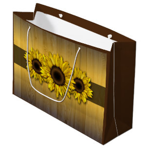 Rustic wood yellow sunflower gift bag