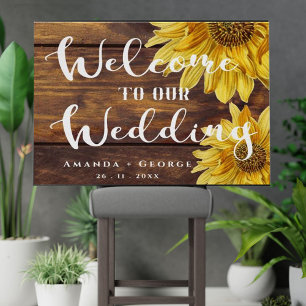 Rustic Wood Yellow Sunflower Welcome to Wedding Poster