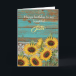 Rustic Wood Yellow Sunflowers Sister Birthday Card<br><div class="desc">A rustic teal wood,  lace and yellow sunflowers for my sister birthday card. The inside card message can be personalised if wanted. The back has a wood and sunflower design. Please see all photos. This pretty rustic sister birthday card would make a wonderful keepsake for her.</div>