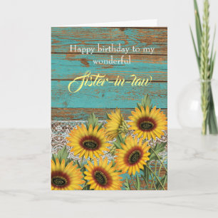 Rustic Wood Yellow Sunflowers Sister In Birthday Card