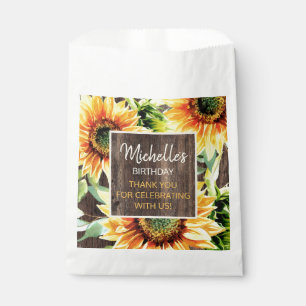 Rustic Wood Yellow Sunflowers Thank You Favour Bags