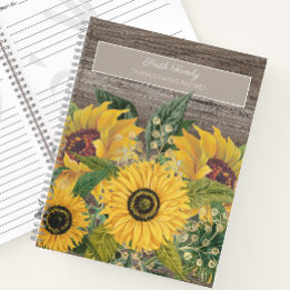 Rustic Wood Yellow Sunflowers Thanksgiving Recipes Notebook
